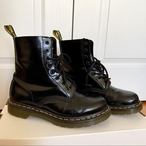 Dr. Martens black smooth shiny leather lace up boots 1460